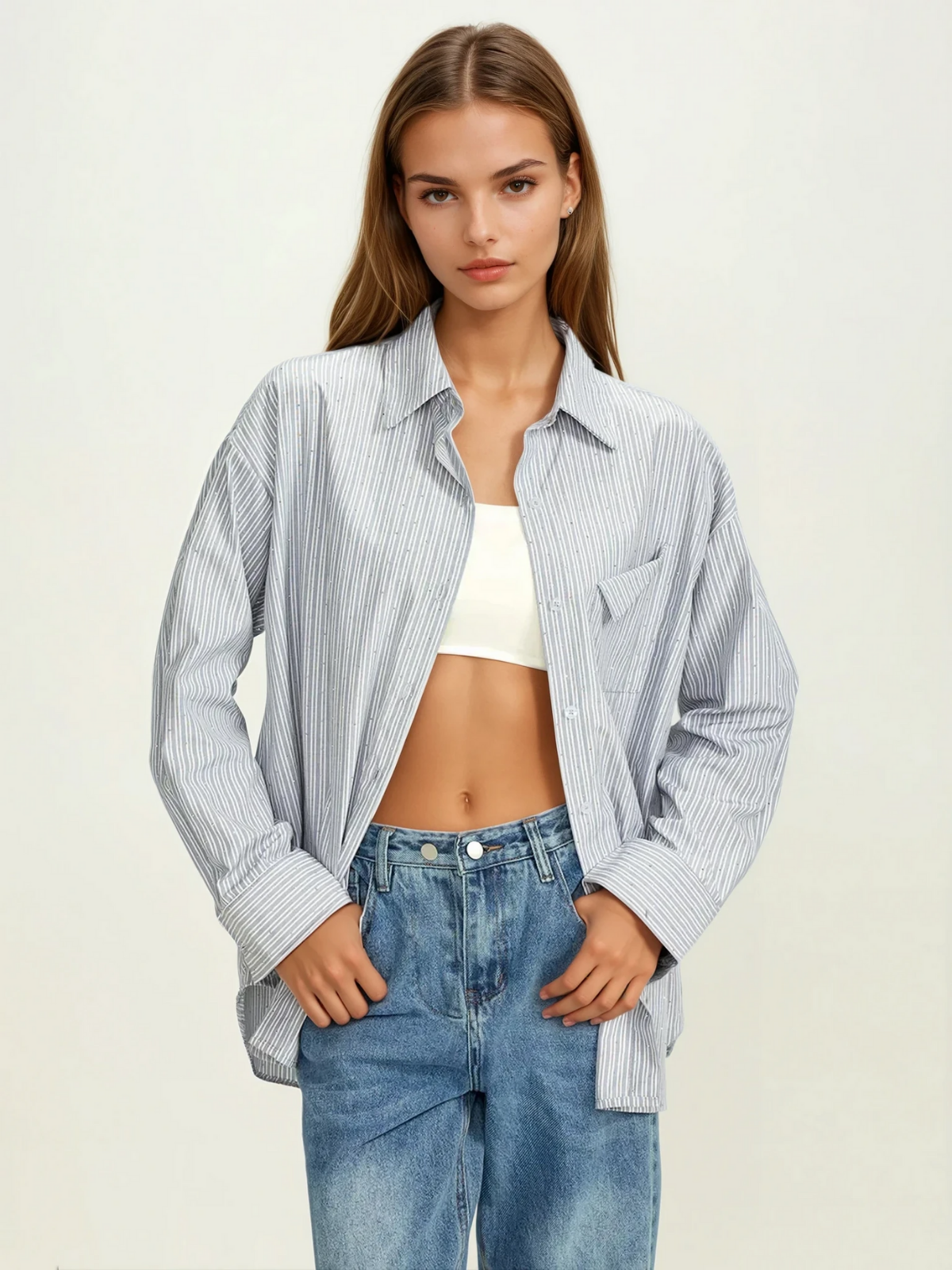 Clara Mode Modernes Pinstripe Hemd mit Klaren Linien Damen – Apparel & Accessories > Clothing > Clothing Tops > Shirts für Damen (Women > Tops > Blouses & Shirts > Shirts)