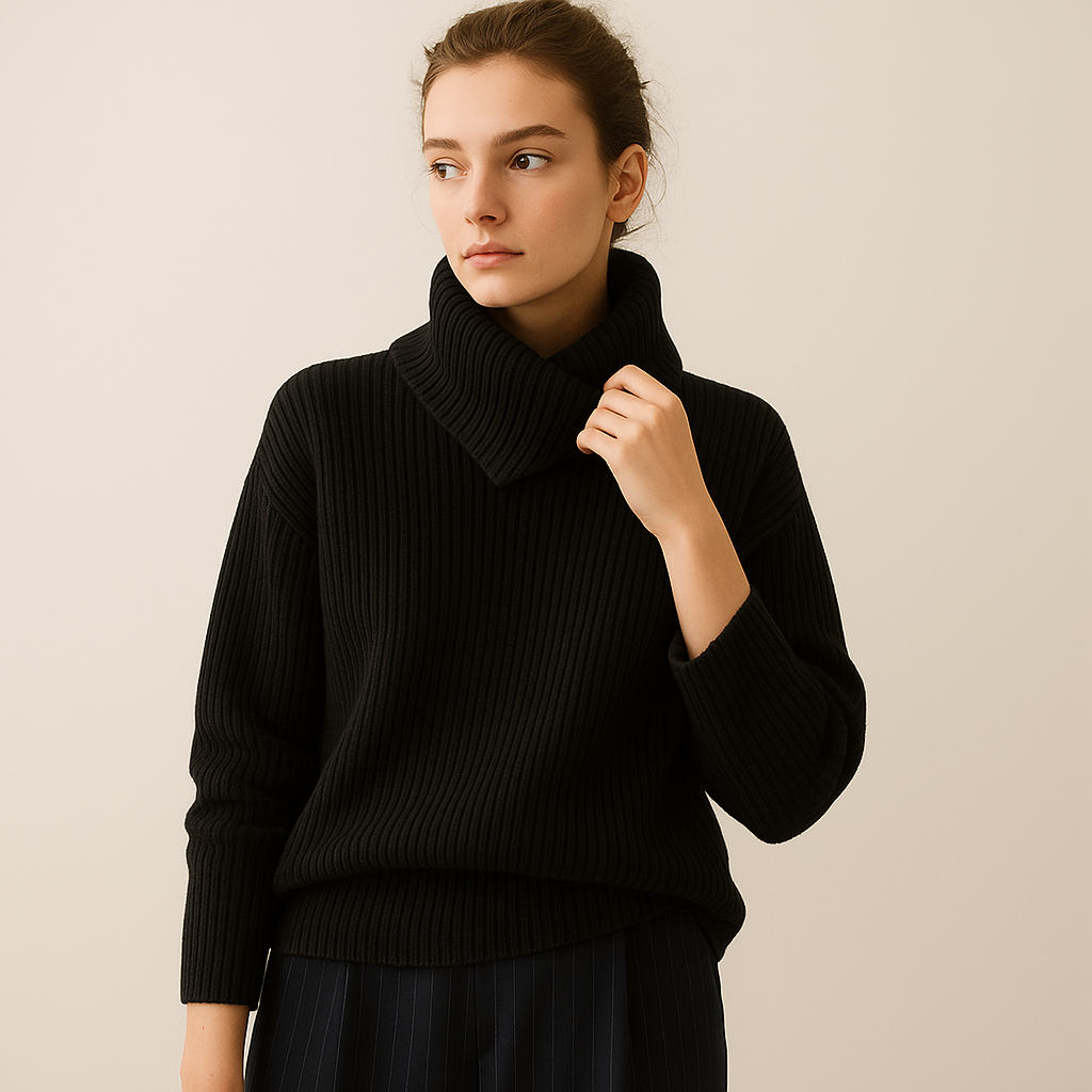 Clara Mode Weicher Wollpullover mit Asymmetrischem Rollkragen Damen – Apparel & Accessories > Clothing > Clothing Tops > Sweaters für Damen (Women > Knitwear > Sweaters > Turtleneck Sweaters)