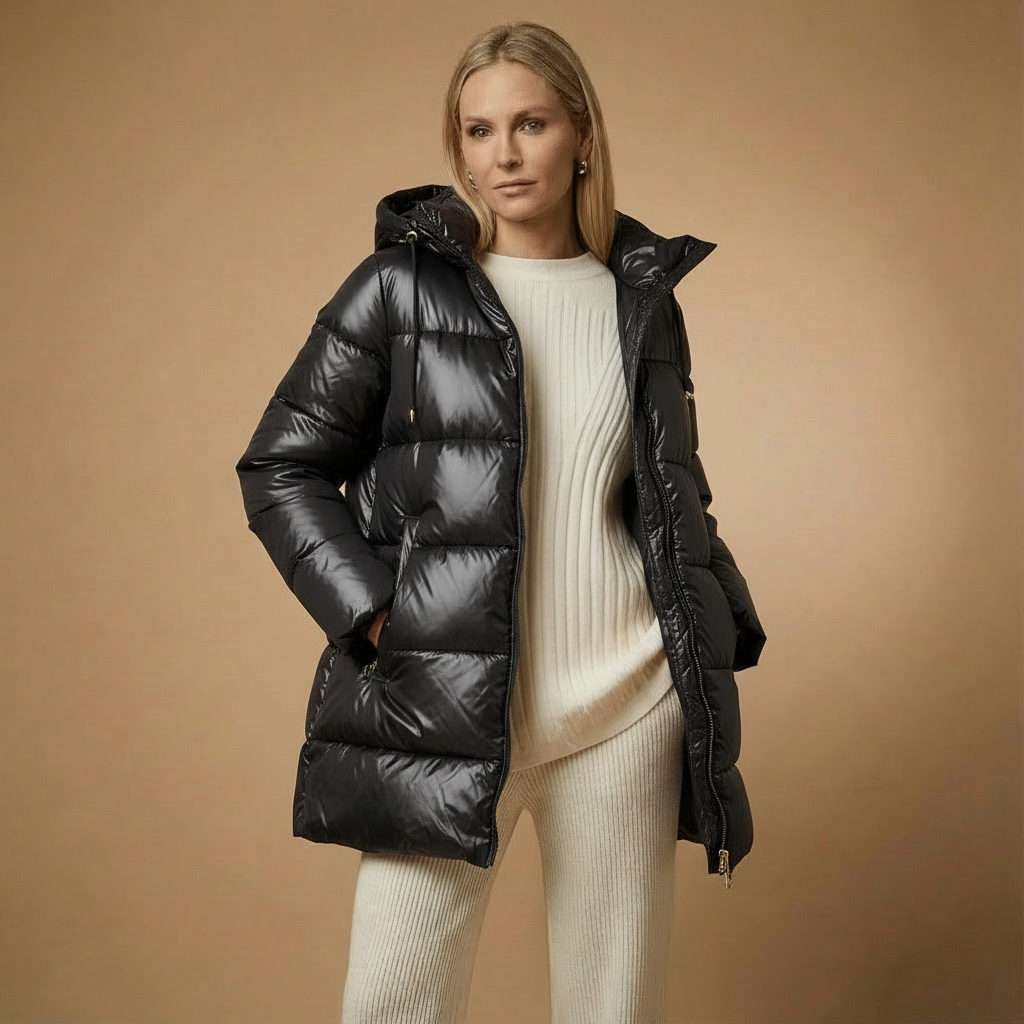 Damen-Wintermantel mit Kapuze | Langer Steppmantel | Warm gefüttert & wasserabweisend