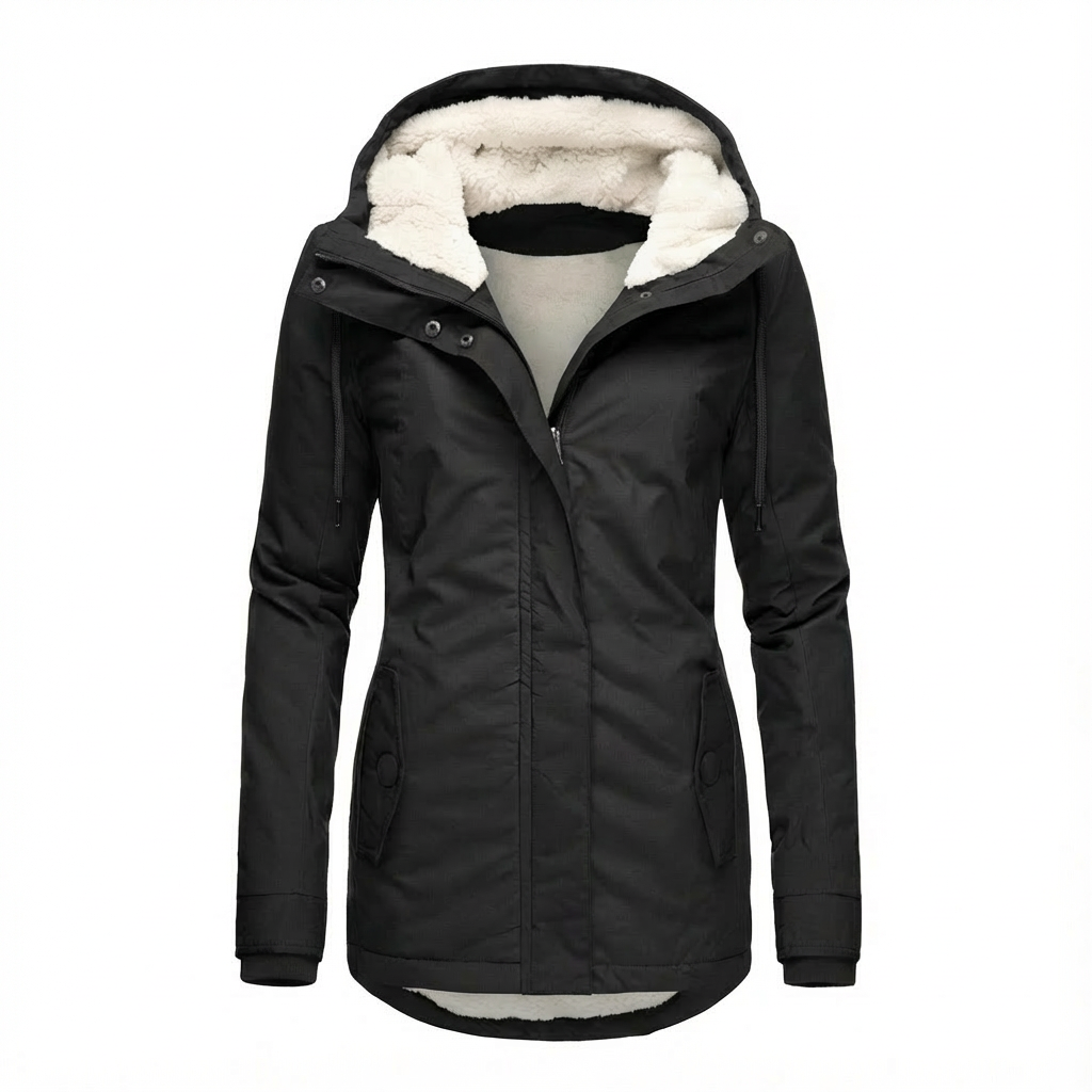 Gefütterte Damenjacke Mit Teddyfell & Kapuze – Winterjacke In Grau