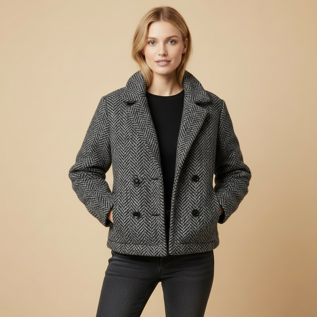 Urban Sunrise Fischgrätjacke | Doppelreihige Kurzjacke | Eleganter City-Look