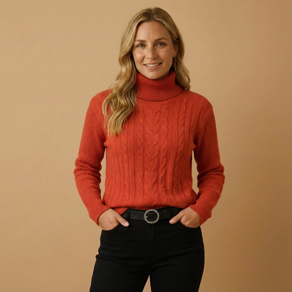 Premium Zopfstrick-Rollkragenpullover für Damen | Weicher Winterstrick | Figurnahe Passform