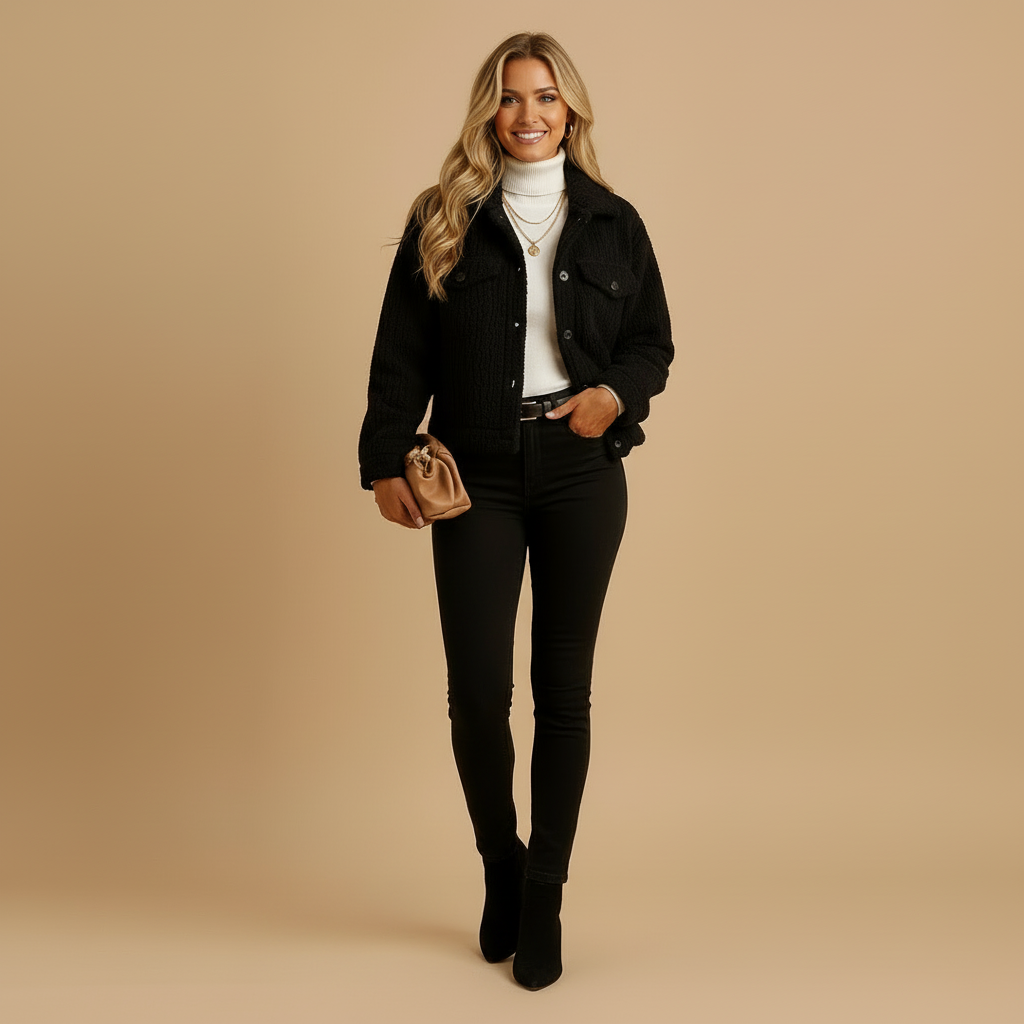 Clara Plush Kurzjacke für Damen | Plüschige Shirt-Jacke | Alltags- & City-Look