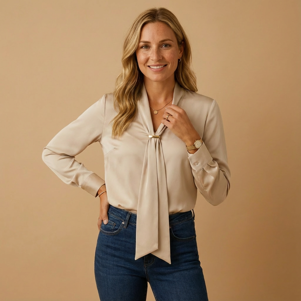 Chiffonbluse mit Schluppe für Damen | Weicher Fließstoff | Alltags- & Office-Look