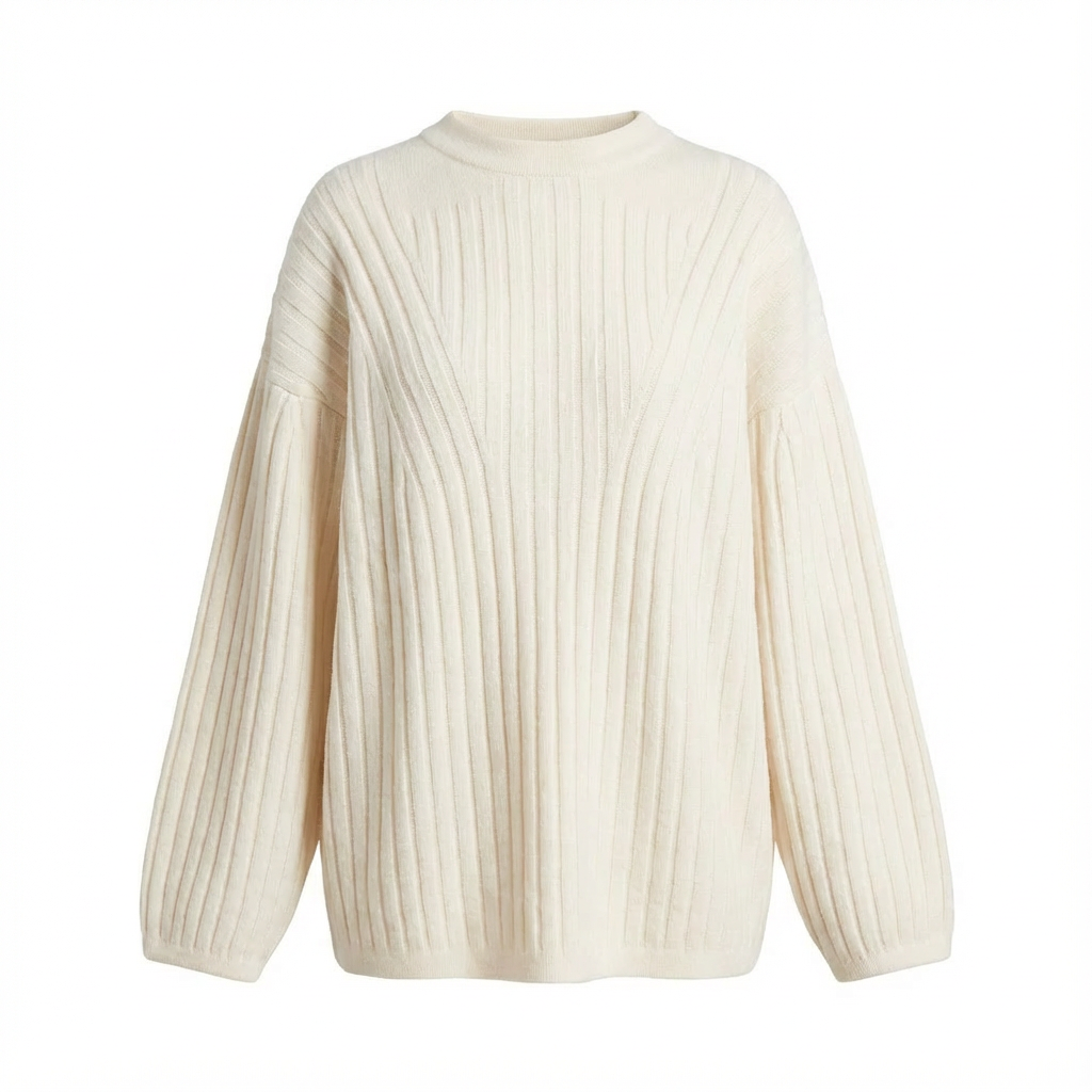 Clara Gerippter Strickpullover für Damen | Creme | Entspannte Passform