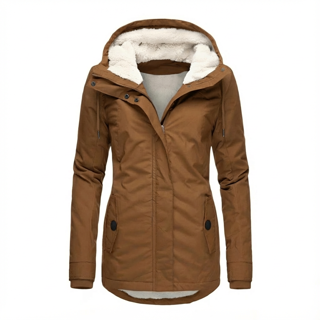 Gefütterte Damenjacke Mit Teddyfell & Kapuze – Winterjacke In Grau