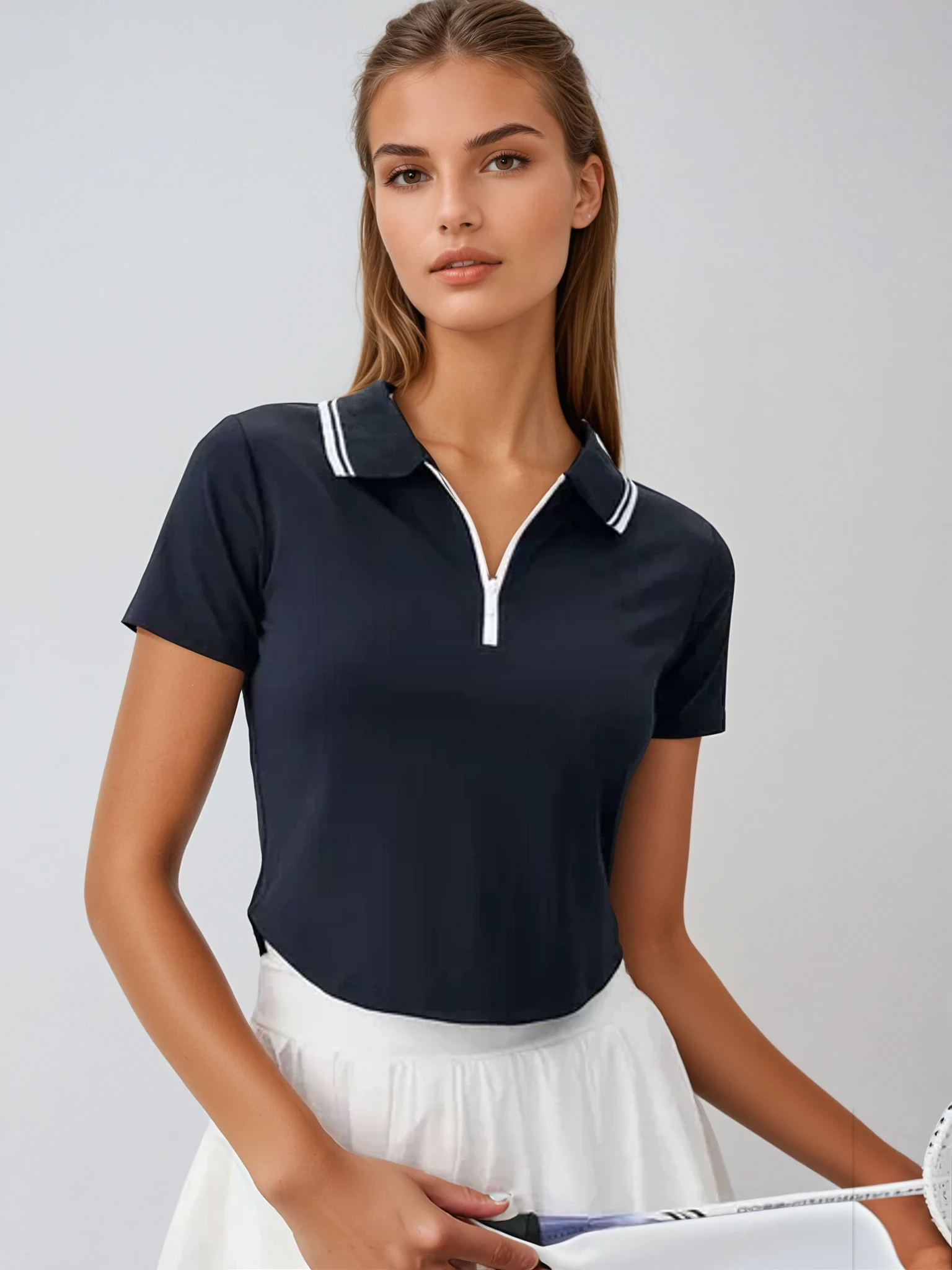 Clara Mode Sportlich Elegantes Polo Top mit Kontrastkragen Damen – Apparel & Accessories > Clothing > Clothing Tops > Polos für Damen (Women > Tops > Knitwear > Polo Shirts)