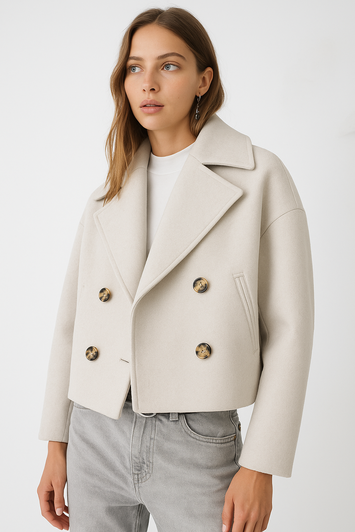 Clara Mode Oversized Kurzmantel aus Premium Wollmix Damen – Apparel & Accessories > Clothing > Outerwear > Coats & Jackets > Pea Coats für Damen (Women > Outerwear > Coats > Cropped Coats)