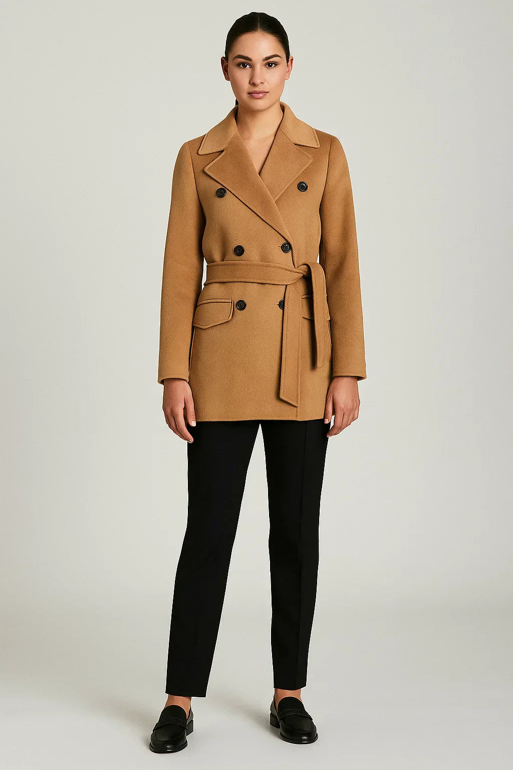 Clara Mode Moderner Doppelt Geknöpfter Trenchcoat in Baumwolloptik Damen – Apparel & Accessories > Clothing > Outerwear > Coats & Jackets > Trench Coats für Damen (Women > Outerwear > Coats > Trench Coats)