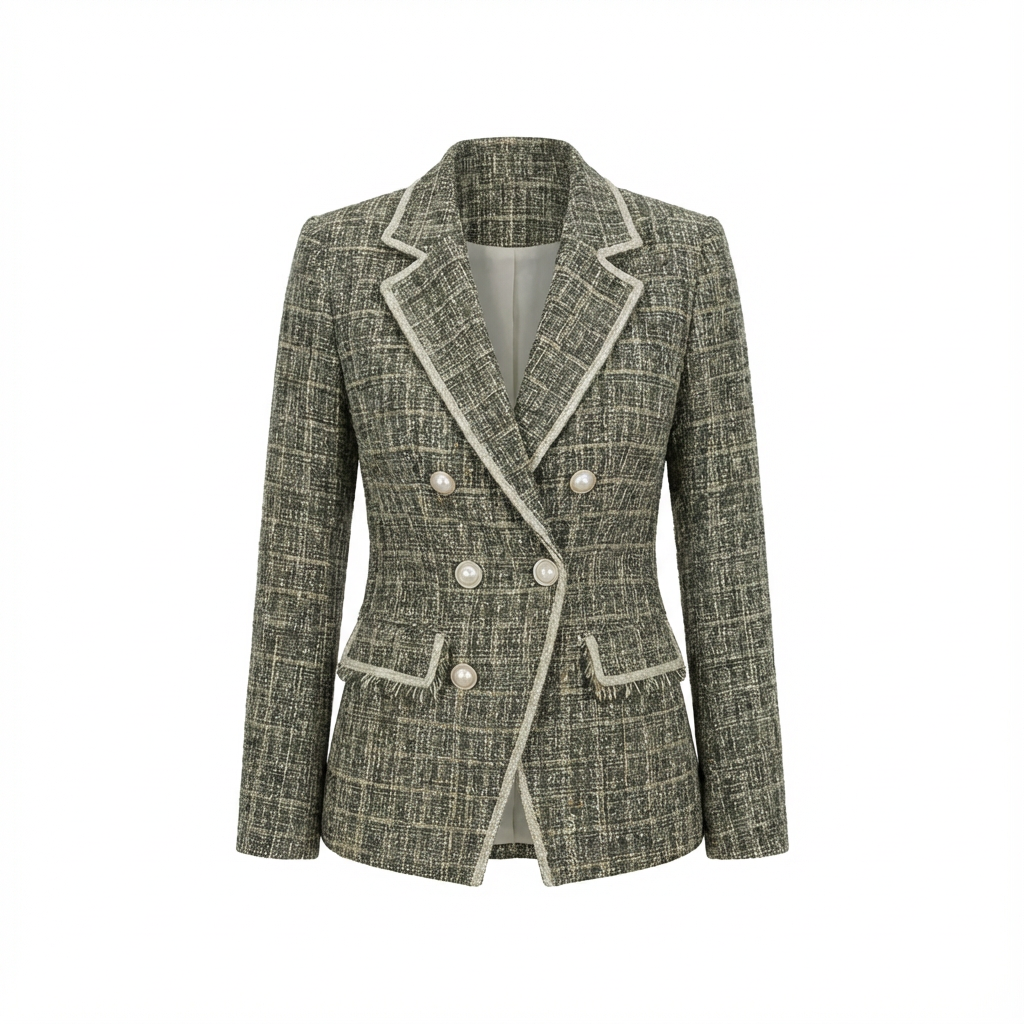 Doppelreihiger Tweed-Blazer für Damen | Perlmuttknöpfe | Strukturierter Slim Fit