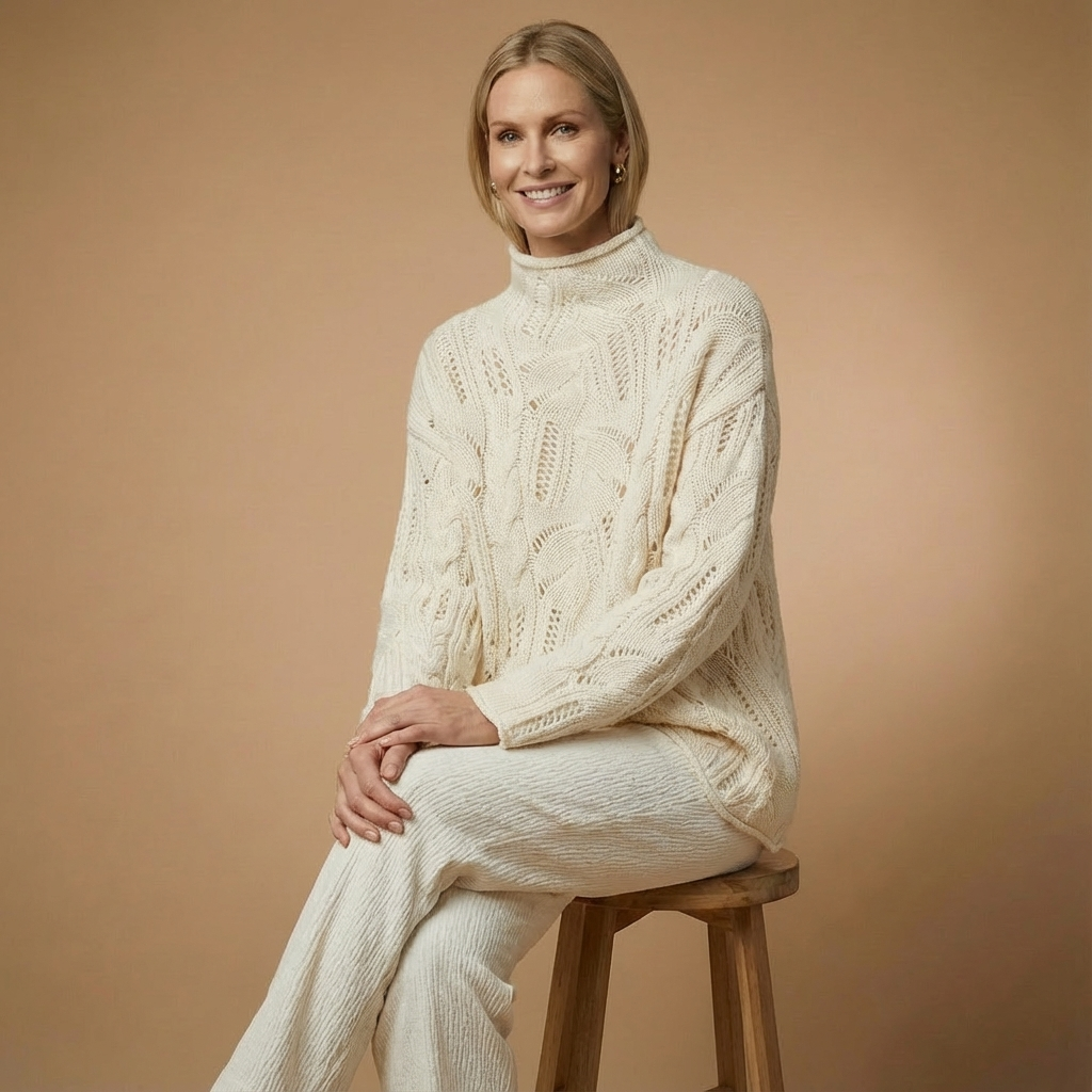 Woll-Kaschmir Rollkragenpullover für Damen | Offener Zopfstrick | Lockere Passform