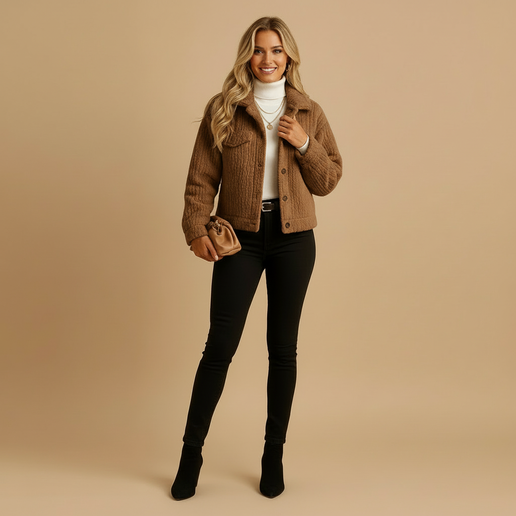 Clara Plush Kurzjacke für Damen | Plüschige Shirt-Jacke | Alltags- & City-Look