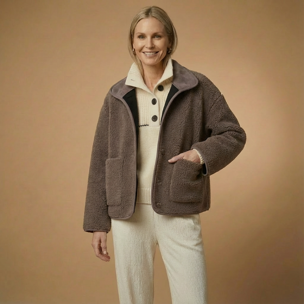 Faux-Shearling Reißverschlussjacke für Damen | Boxy Fit | Kuschelige Teddy-Optik