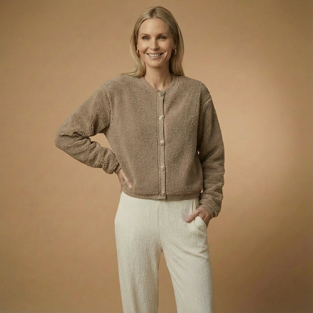 Clara Teddy Cardigan für Damen | Faux-Shearling-Textur | Kurz geschnitten